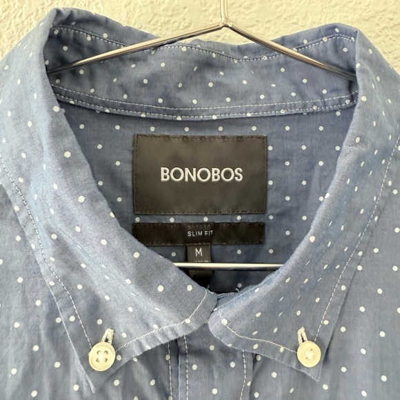 Bonobos Slim Fit Chambray Button Down Shirt Size Medium Polka Dot Blue White - Picture 8 of 10